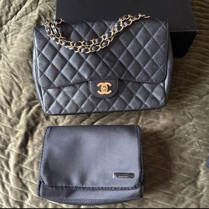 Chanel Parfum Black Sateen/Metallic Tweed Trousse Toiletry Case Clutch